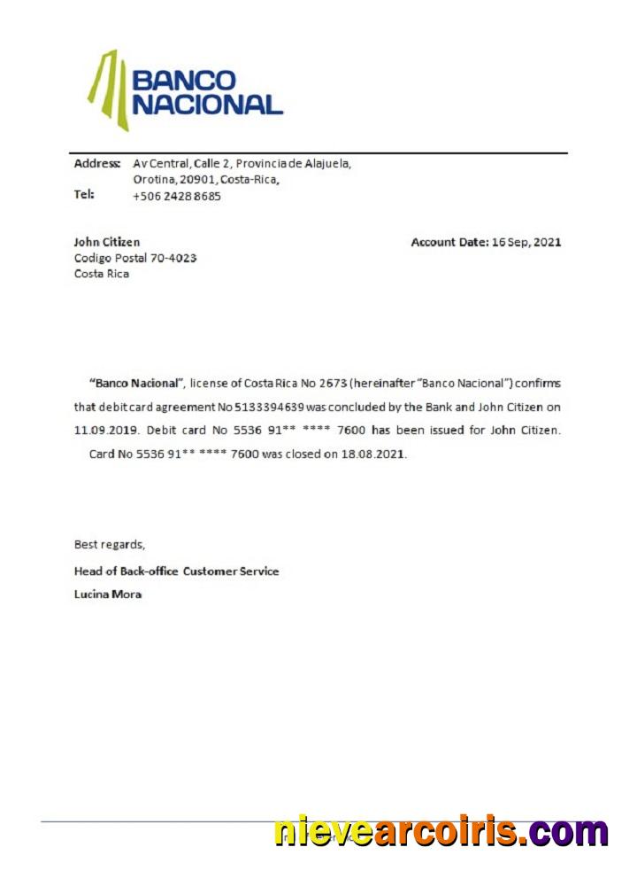 Costa Rica Banco Nacional closure reference